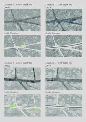 The road layout before and after the light rail system